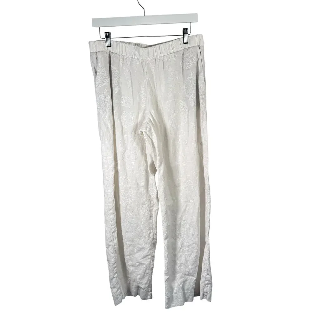 Lilly Pulitzer Daylen Linen Palazzo Pants White Seashell 31" Preppy Womens Med - Picture 3 of 9